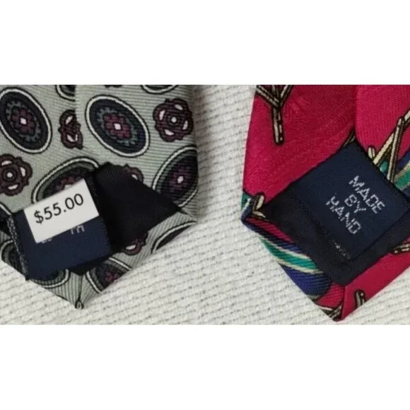 POLO RALPH LAUREN Lot Of 2 Men's 100% Pure Silk Ties Red & Gray Color Chair Des - Picture 5 of 8